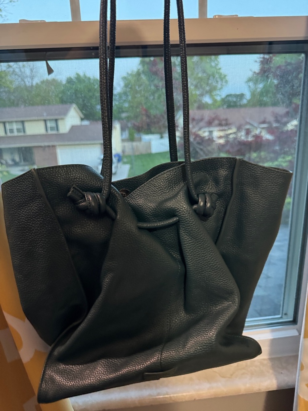 Vince Camuto Dark Green Pebbled Leather Tote
